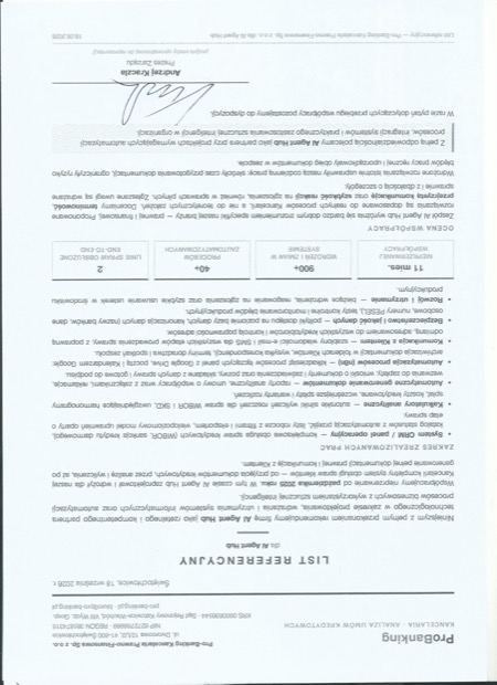 List referencyjny — Pro-Banking Kancelaria Prawno-Finansowa