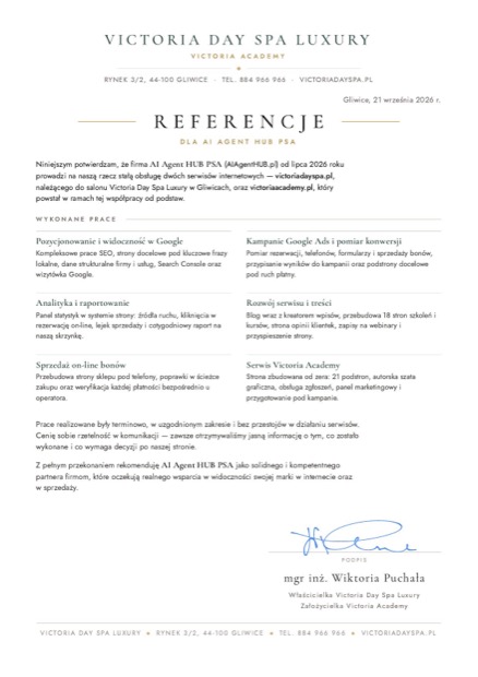 List referencyjny — Victoria Day Spa Luxury